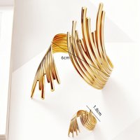 Trendy Exaggerated Geometric Line Hollow Twisted Bracelet Ring Set Punk Style Fashion Personalized Accessory
