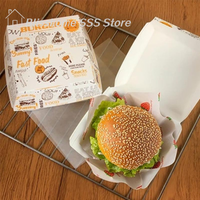 【S】50/100Pcs Thickened And Greaseproof Burger Packaging Box Disposable Burger Box Food Grade Fast Food Take Out Boxes