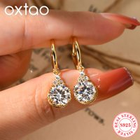 OXATO Original 925 Silver Drop Earrings for Women 2CT 1CT Full Moissanite Dangle Hoop Earrings Wedding Jewelry Gift 2025Trend
