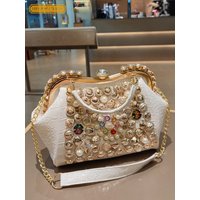 Office Ladies New Versatile Buckle Casual Diamonds Split Leather Shoulder Bag Handbag Chain Casual Women Crossbody Underarm Bag