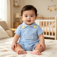Cute Duck Baby Romper Summer Cotton Short Sleeve Polo Collar Infant Onesie Soft Breathable Newborn Jumpsuit for Boys Girls 0-18M