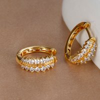 Cute Stainless Steel White Zircon Hoop Earring For Women Minimalist Gold Plated Round Y2k Wedding Aesthetic Jewelry aretes mujer