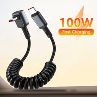 100W Car Spring Data Cable Retractable Elbow Type C To Type C Fast Charging Cable for iphone 15 16 17 Samsung Phone USB C Cord
