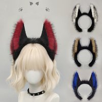 Punk Werewolf Cosplay Headband Halloween Demon Headgear Cat Wolf Fox Headband Cute Animal Plush Headwear Party Costume Props
