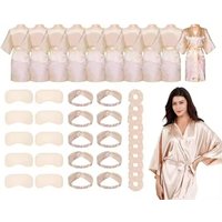 12 Pack Satin Women Robes Kimono Robe Bulk with Sleeping Mask and Hair Tie Sets Silky Bathrobes for Birthday Wedding Party