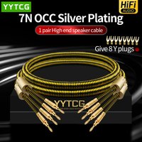 One Pair 7N OCC Silver Plated HiFi Speaker Cable HI-FI High-end Amplifier Loudspeaker Cables Banana Spade Plug Wire Line