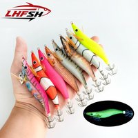 7.2G-14G Squid Jig Hard Fishing Lure Shrimp Prawn Luminous Glow in Dark Lure Tackle Hard Bait Cuttlefish Octopus Wooden Shrimp