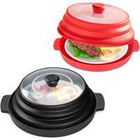Collapsible Microwave Ovent Splatter Cover for Food with Tray Vented Silicone Splatter Guard Lid Plate Holder Kitchen Colander