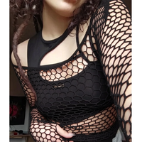 Women's Sexy Mesh Long Sleeve Fishnets Tops Fun Slim Fit Tops Hollow Out Loose T-shirts Crop Soft Night Club Street Wear Cosplay