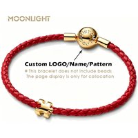 MOONLIGHT Brand Stainless Steel Round Ball Bracelet 16-22CM Leather Braided Bracelet For Women DIY Beaded Birthday Jewelry Gifts