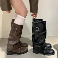 Woman Boots Knee High Platform Chunky Heels Trend Punk Gothic New Rock Leather Fashion Women's Shoes Motorcycle Footwear