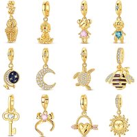 New 925 Sterling Silver Golden Series Heart-Shaped Bow Charms Beads For Women Fit Original Bracelet DIY Jewelry Gifts