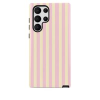 Pink Yellow Striped Case for Samsung A07 S26 S25 S24 S23 S22 A55 A54 Ultra PRO Plus FE 5G Hard Acrylic Shockproof Cover Funda