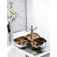 Luxury Stainless Steel 3-Section Snack Bowl Serving Bowl Dessert Plate with wooden Tray for Home Decoration Table Kitchen Party