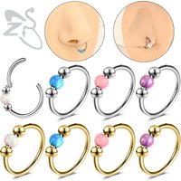 ZS 1 Piece Stainless Steel Round Nose Ring For Men Women Opal Septum Piercings 20G/18G/16G Ear Cartilage Helix Piercing 8MM/10MM