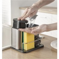 Stainless Steel Kitchen Sink Caddy with Soap Dispenser - 3-in-1 Multi-Functional Sponge & Brush Holder, Dishwashing Organizer