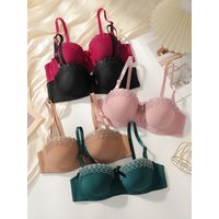 Womens Underwire Push Up Bra Elegant Bow Flower Ruffles Lace Bralette Sleep Soft Comfort Everyday Support Sleepwear Lounge