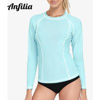 Anfilia Women Long Sleeve Rash Guard UPF 50+ Rash Vest Quick Dry Athletic Shirts Top (No Botttom)
