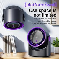 Portable Desktop Circulating Fan 1200mAh 100 Speed Silent USB Rechargeable Fan LED Display 3 Timer Mode Wall Mounted No Drilling