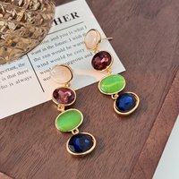Fashionable Temperament Long Earrings Colorful Gemstone Women's High-End Party Earrings