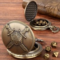 2025 Creative Retro Warrior Sword Pocket Watch Case DND Dice Box for Dungeons & Dragons RPG watch Case Dices DND Gaming Dice