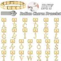 New Gold Color 26 English Letter Pendant Italian Charm Links Fit 9mm Stainless Steel Bracelet Women Men DIY Making Jewelry
