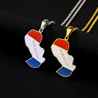 Stainless Steel Enamel Paraguay Map Flag Pendant Necklace Unisex Couple Ethnic Patriotic Jewelry Gift Hot Sale European Style
