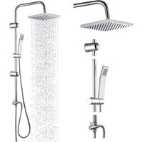 BRIEFNESS Chrome Rain Shower Kit Square, Overhead Rainfall Showerhead with Handheld Shower & Dual Rigid Risers, Bathroom Set