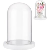 1 Set Eternal Flower Glass Display Dome Cloche Glass Display with White Wood Pedestal Bell Jar Cloche for Valentine's Day