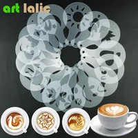 16Pcs Coffee Milk Barista Cappuccino Stencil Mold Cupcake Stew Pad Duster Spray Tools Cake Decorating Templates