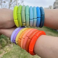 FishSheep Trendy Colorful Acrylic Bamboo Bracelets For Women Bohemian Stretched Tube Beads Cuff Bracelets Bangles 2024 Jewelry