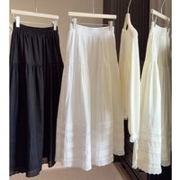 2026 New Arrival Women Summer White Long Skirts Solid Color High Waist A-Line Lace Hem Maxi Skirts Faldas Femme Streetwear