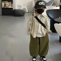 Boys Set Spring and Autumn New Handsome and Fashionable Striped Shirt Top Work pants Children's Baby Two Piece Set Kids Clothing