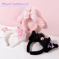 Hello Kitty Plush Headband Cute Hair Band for Girls Soft Bowknot Lace Hair Hoop Washing Face Decorative Hair Accessory Gift