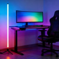 Lampe de sol LED RGB de 120 cm, lumière ambiante à détection sonore, lampe murale d'angle pour chambre à coucher, lampe d'ambiance pour salle de jeux électroniques