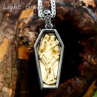Vintage Men's Stainless Steel Steampunk Coffin Vampire Skull Skeleton Pendant Necklace Gothic Punk Rock Biker Jewelry Gift