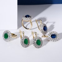 Sparkling multi-row inlaid zircon exquisite two-tone earrings ring luxury fashion jewelry set banquet holiday accessories