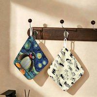Cartoon Cute Pingu Penguin Polyester Cotton Hanging Kitchen Towel Soft Hand Wiping Towel Reusable for Kitchen Bathroom Home