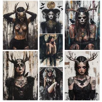 Classic Terror Curse Gothic Style Tattoos Female Warrior Portrait Posters Canvas Paintings Wall Art Pictures Bedroom Home Dec