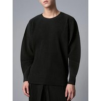 Miyake Pleated Men Long Sleeve Plain Slit Hem T-shirt Full Sleeve Round Collar T Shirt Korean Streetwear Casual Top