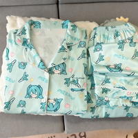 Hatsune Miku Cartoon Pattern Pajamas Women Spring Autumn Winter Long Sleeve Long Pants Student Home Dormitory Set Kawaii Gift