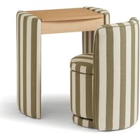 #Contemporary Stripe Fabric Compact Corner Dressing Table Set with Mirror and Stool Vanities with Hidden Storage for Bedroom