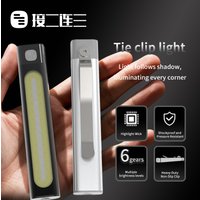 Portable Mini Tie Clip Light IPX7 Waterproof Flashlight for Outdoor 6-level Dimming Polymer Battery LED Light with Type-C Port