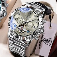 POEDAGAR Original Mechanische Herren-Armbanduhr mit Datum- und Wochenanzeige, Automatische Modeuhr für Männer, Hohle Tourbillon-Geschäftsuhr, Reloj
