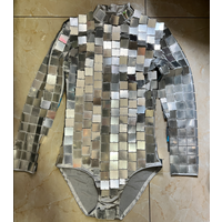 Nightclub Mirror Costume DJ Dance Wear Sliver Women Tops Turtleneck Jumpsuit