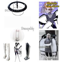 Hazbin Wig Lute Angel Anime Lute Costume Cosplay Hotel Fight Halloween Carnaval Fancy Party Silver Color Boots Cosplay Prop