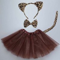 Girl Kids Leopard Ear Headband Paw Tail Tie Animal Cheetah Gift Party Birthday Headwear Halloween Costume Cosplay