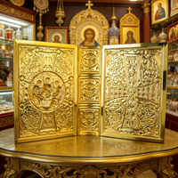 Gold Plated Catholic Orthodox Gospel Book Cover with Enamel Cross for Church Liturgy Home Altar Prayer Devotion Christian Gift