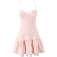 YENKYE Sexy Women Floral Embroidery Spaghetti Straps Dresses Summer Female A-line Holiday Party Robe Lace Up Vestidos Black Pink