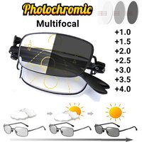 Luxury Progressive Photochromic Reading Glasses Anti Blue Light Multifocal Men Women Folding Presbyopia Eyeglasses +1.0 To +4.0